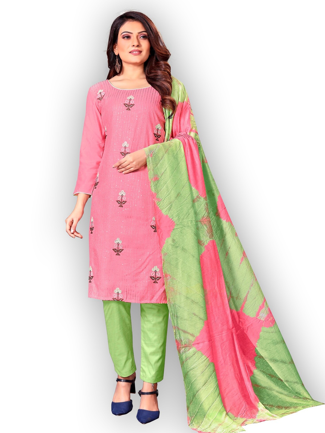 

APNISHA Embroidered Unstitched Dress Material, Pink