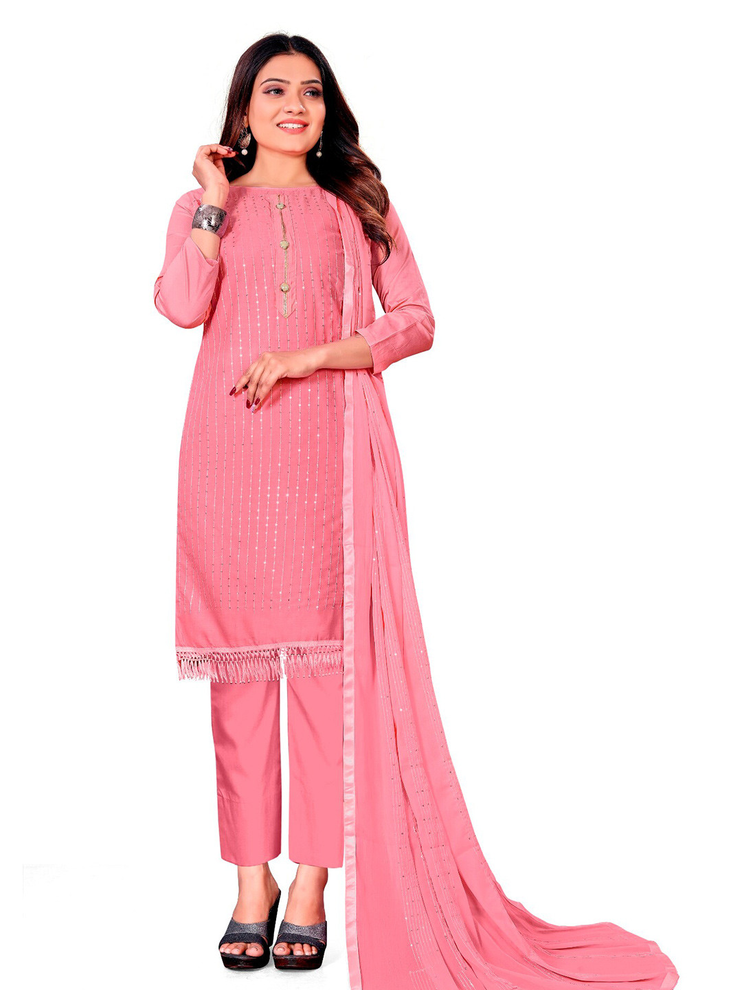 

APNISHA Embroidered Unstitched Dress Material, Pink