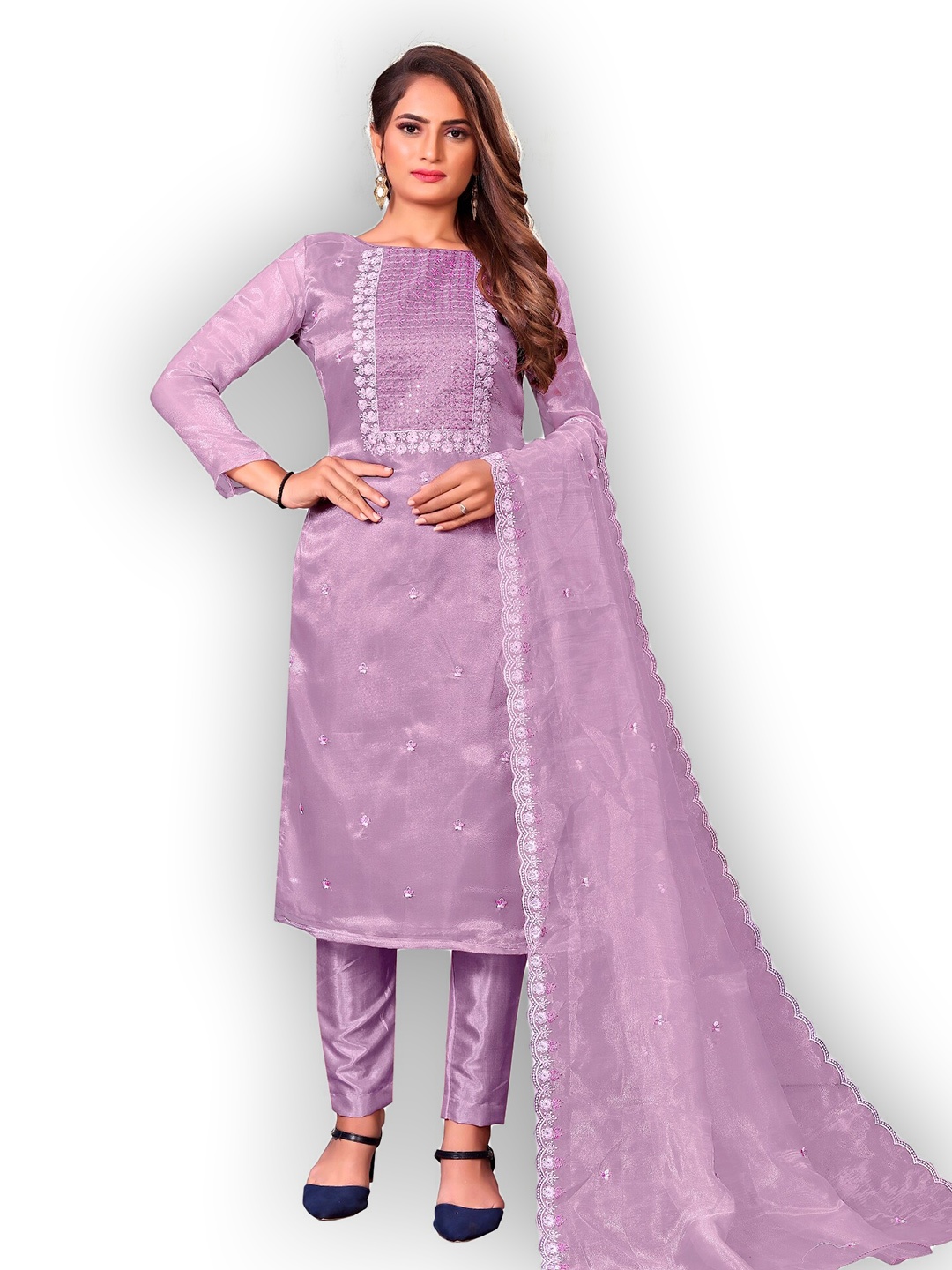 

APNISHA Embroidered Organza Unstitched Dress Material, Purple