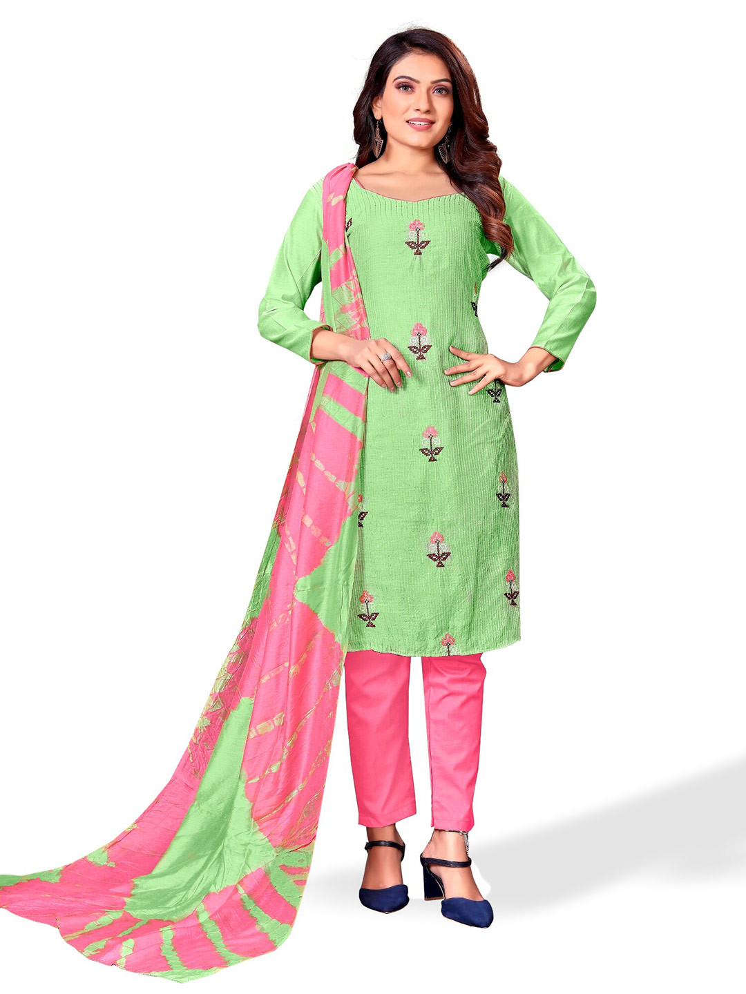 

APNISHA Embroidered Unstitched Dress Material, Sea green