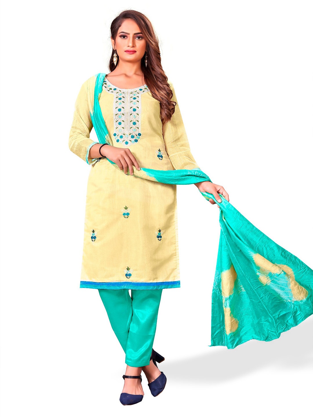 

APNISHA Embroidered Unstitched Dress Material, Yellow