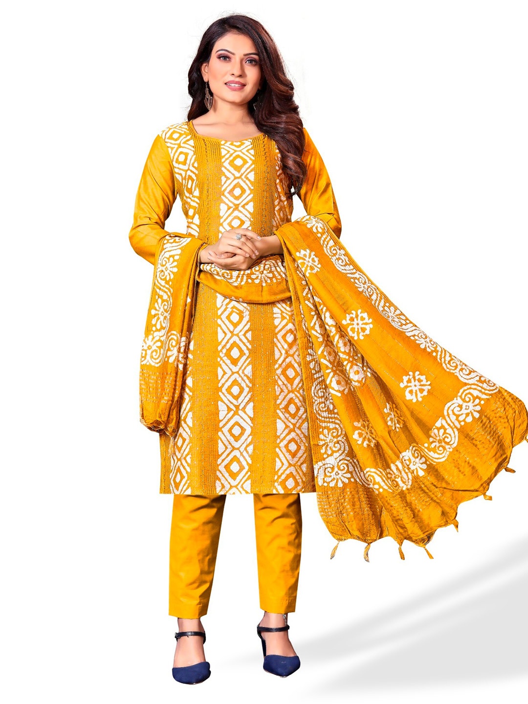 

APNISHA Ethnic Motifs Printed Unstitched Dress Material, Yellow