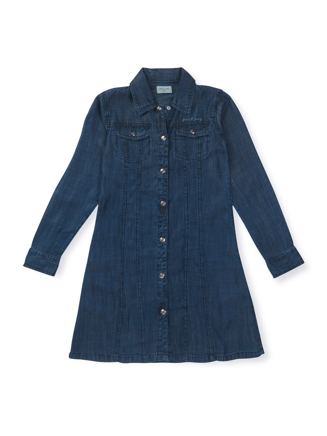 

Gini and Jony Girls Cuffed Sleeves Denim Shirt Dress, Navy blue