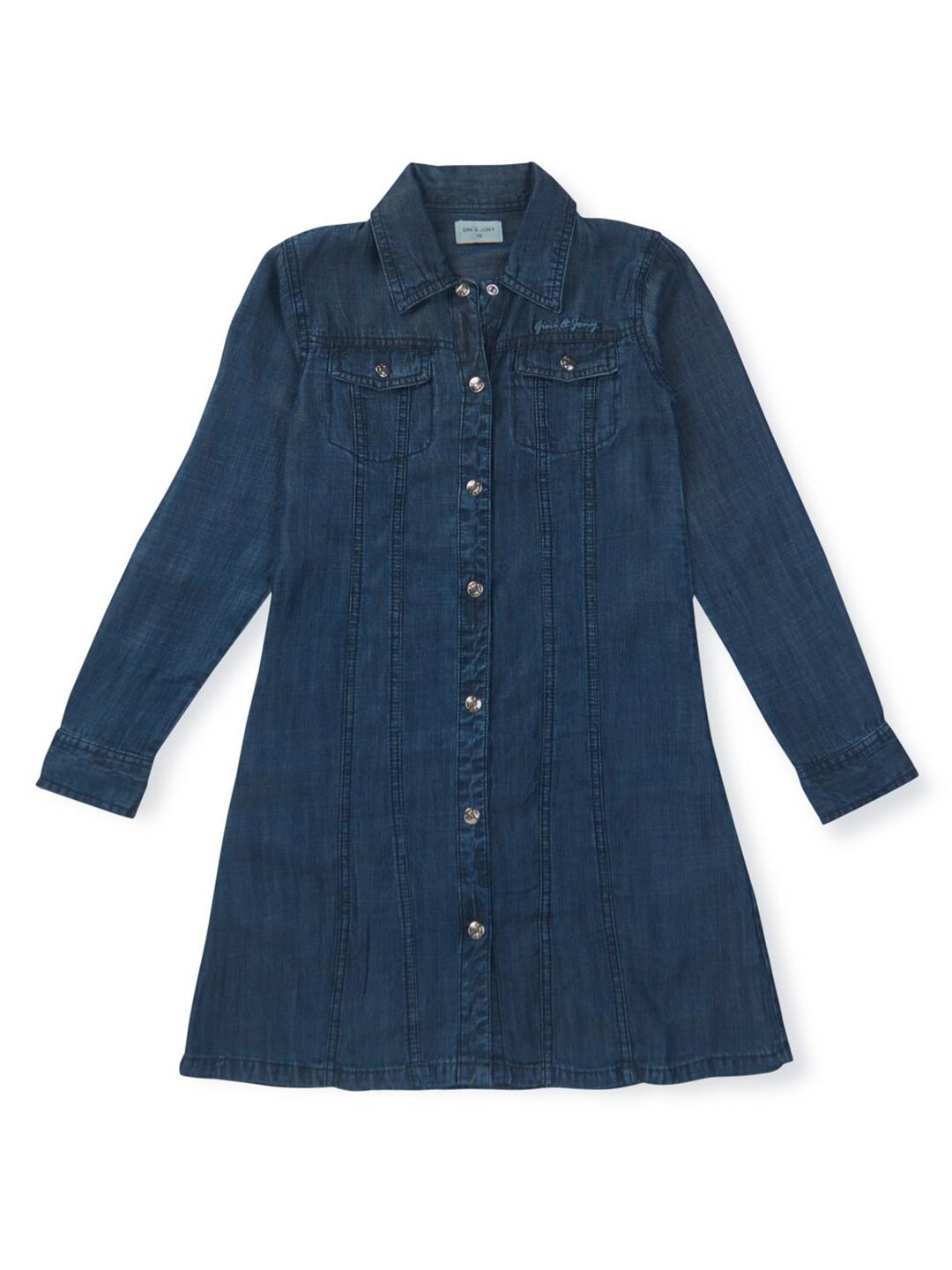 

Gini and Jony Girls Cuffed Sleeves Denim Shirt Dress, Navy blue