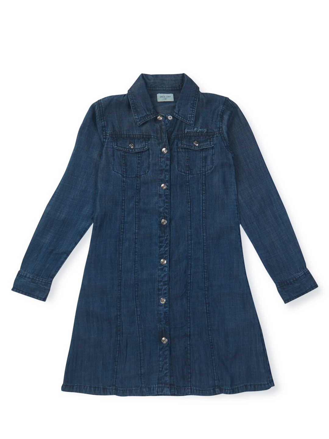 

Gini and Jony Girls Cuffed Sleeves Denim Shirt Dress, Navy blue