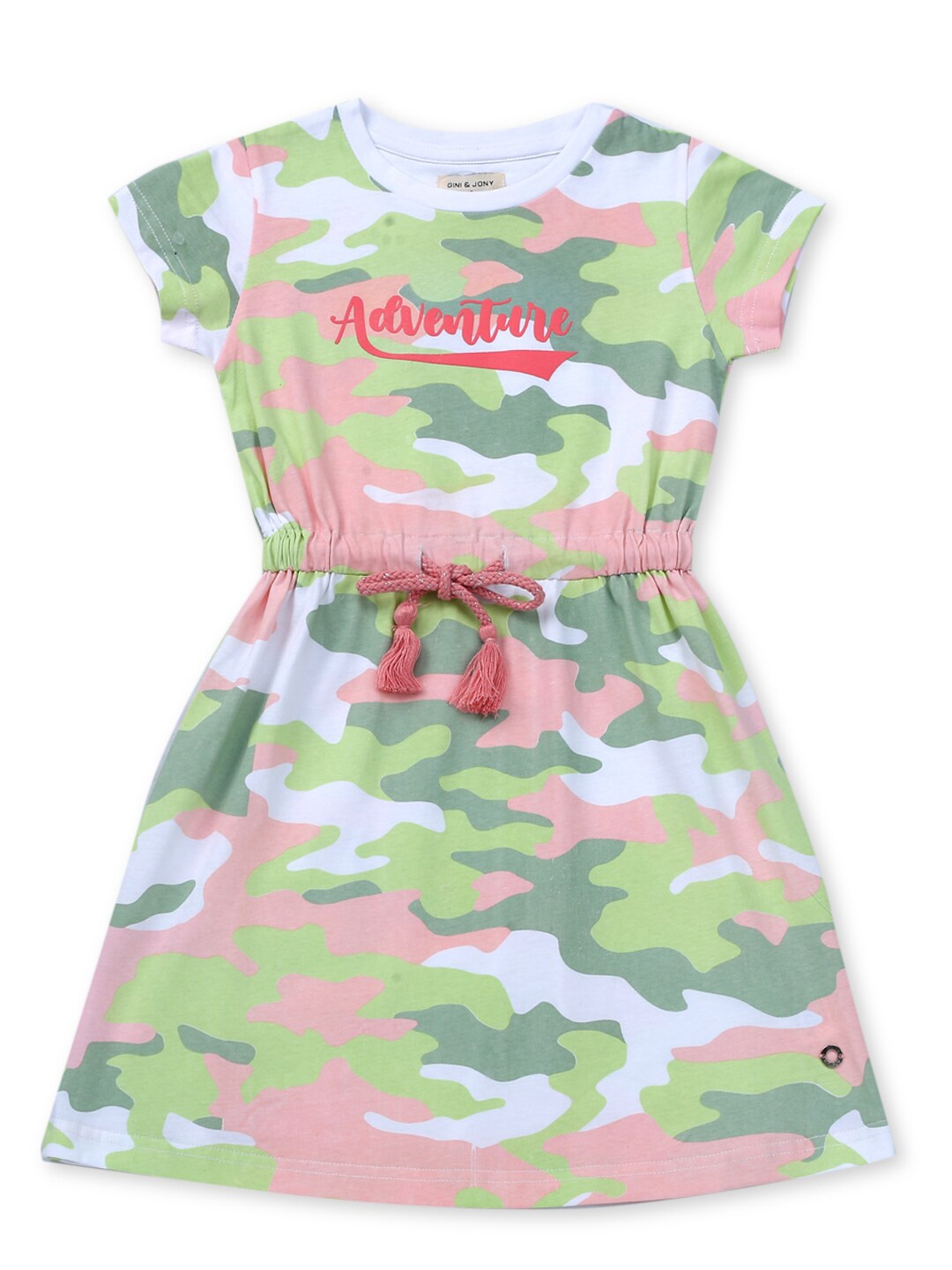 

Gini and Jony Girls Camouflage Printed Cotton A-Line Dress, Green