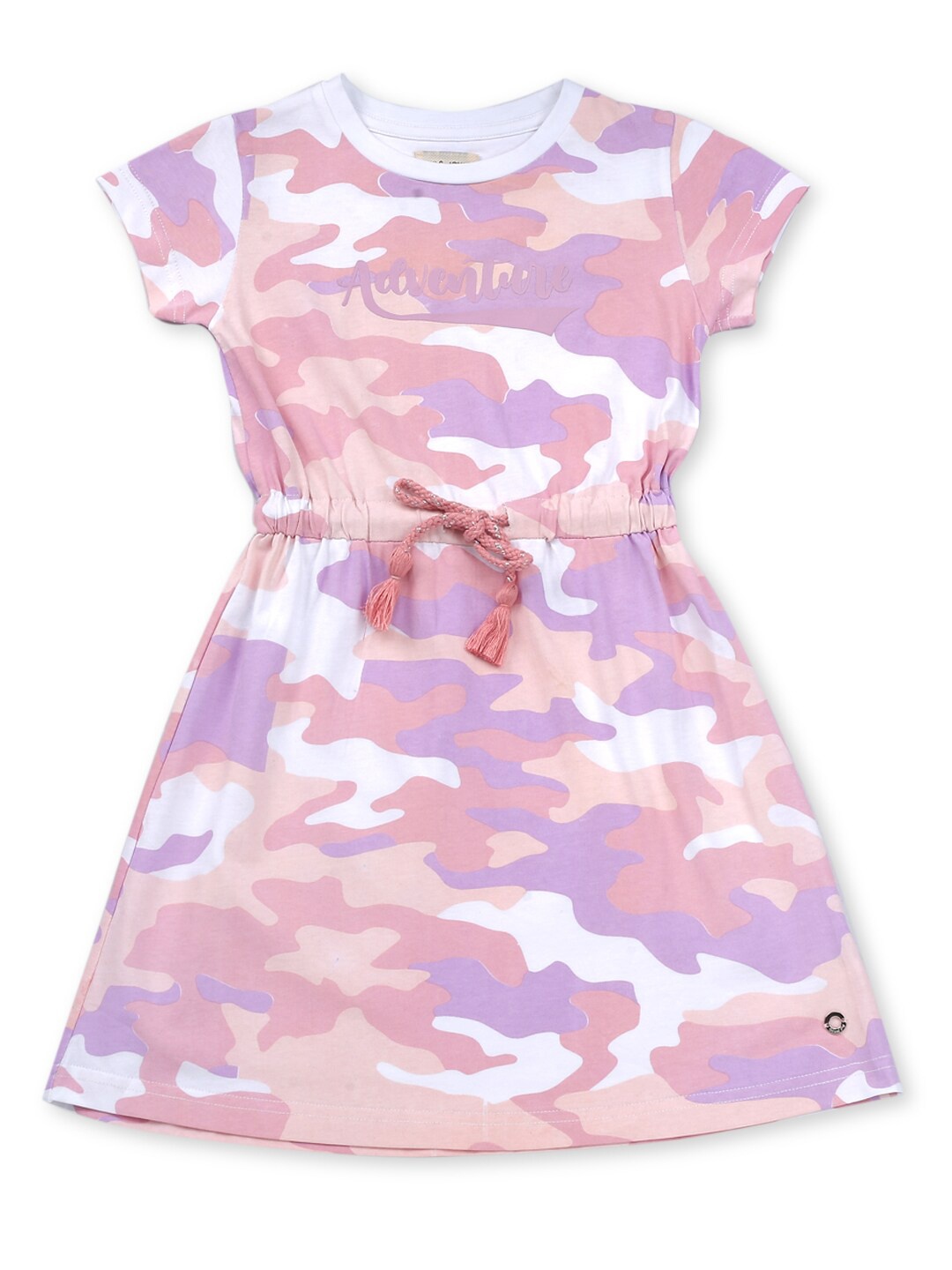 

Gini and Jony Girls Camouflage Printed Tie-Up Cotton A-Line Dress, Pink