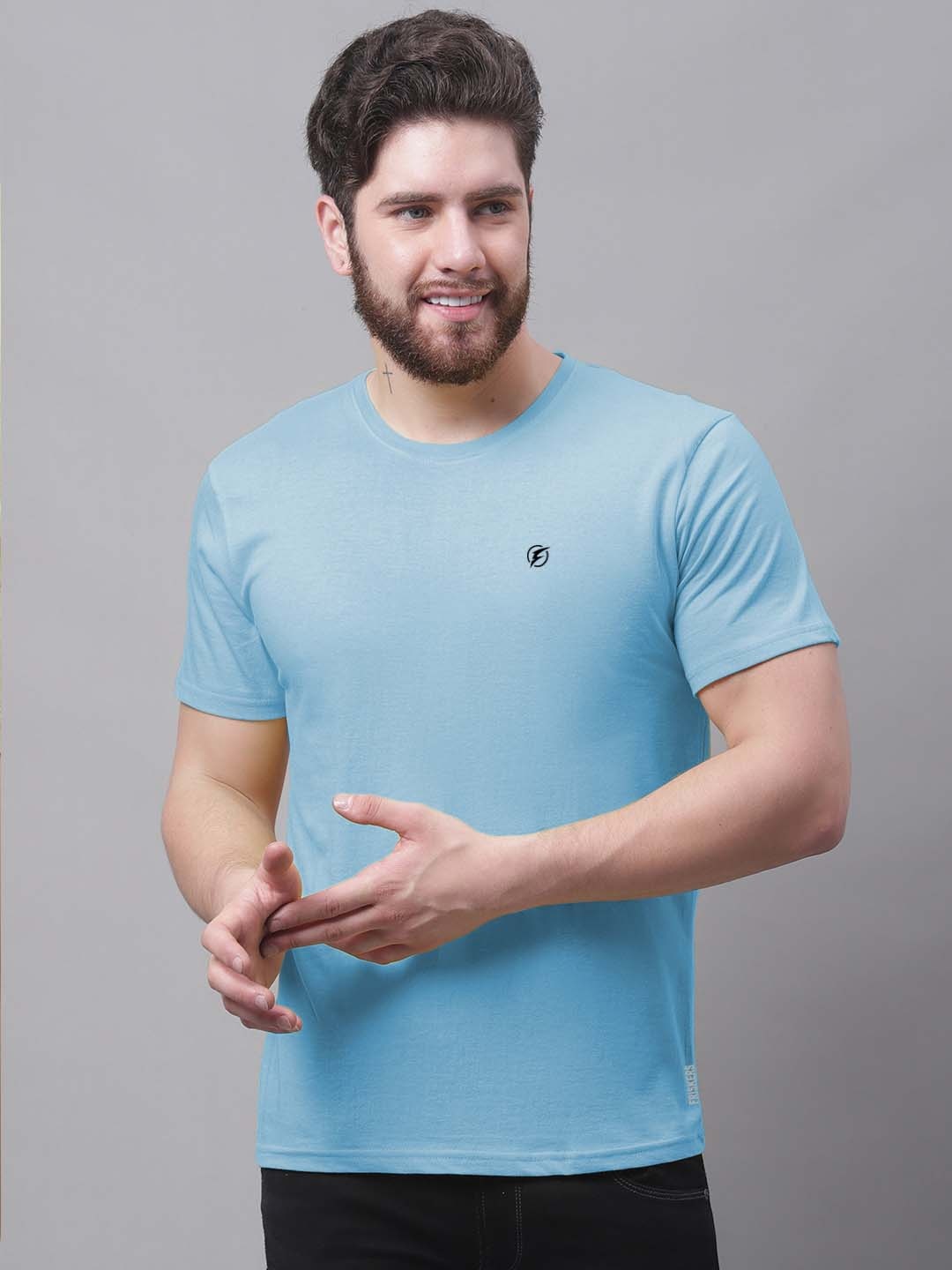 

Friskers Round Neck Pure Cotton T-shirt, Turquoise blue