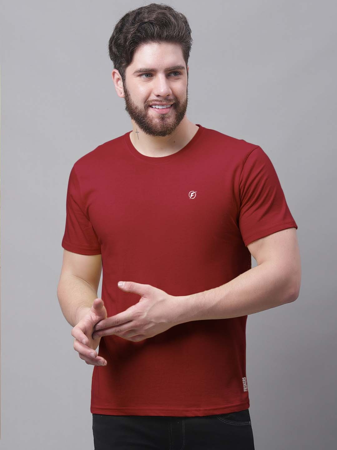 

Friskers Round Neck Pure Cotton T-shirt, Maroon