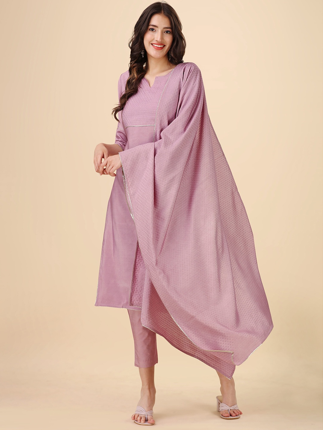 

heemara Yoke Design Gotta Patti Kurta With Trousers & Dupatta, Purple
