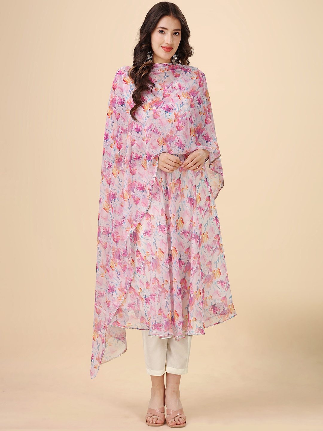 

heemara Floral Dyed Anarkali Kurta With Trousers & Dupatta, Pink