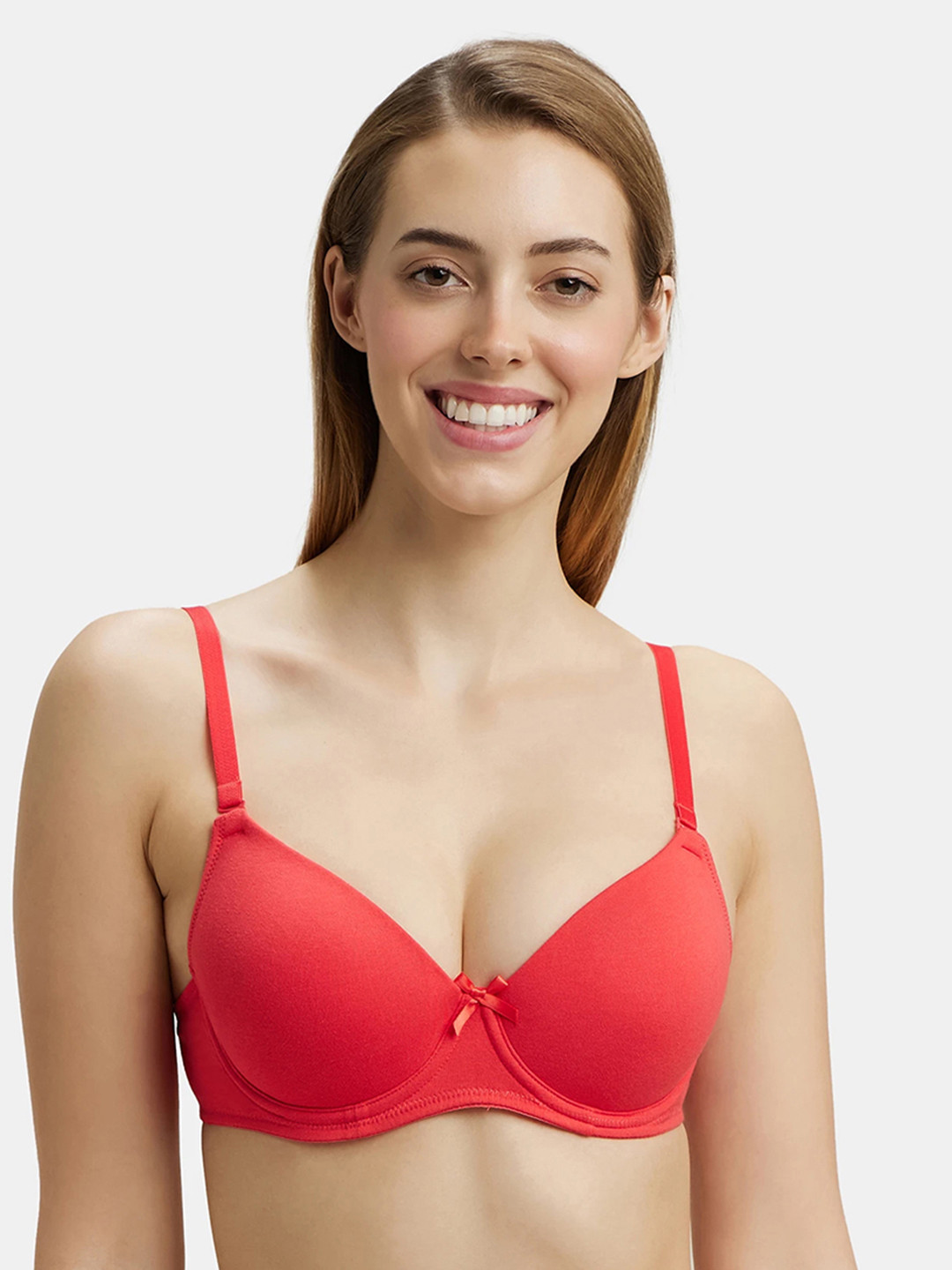 

Jockey Under Wired Padded Super Combed Cotton Medium Coverage Tshirt Bra-1245, Red