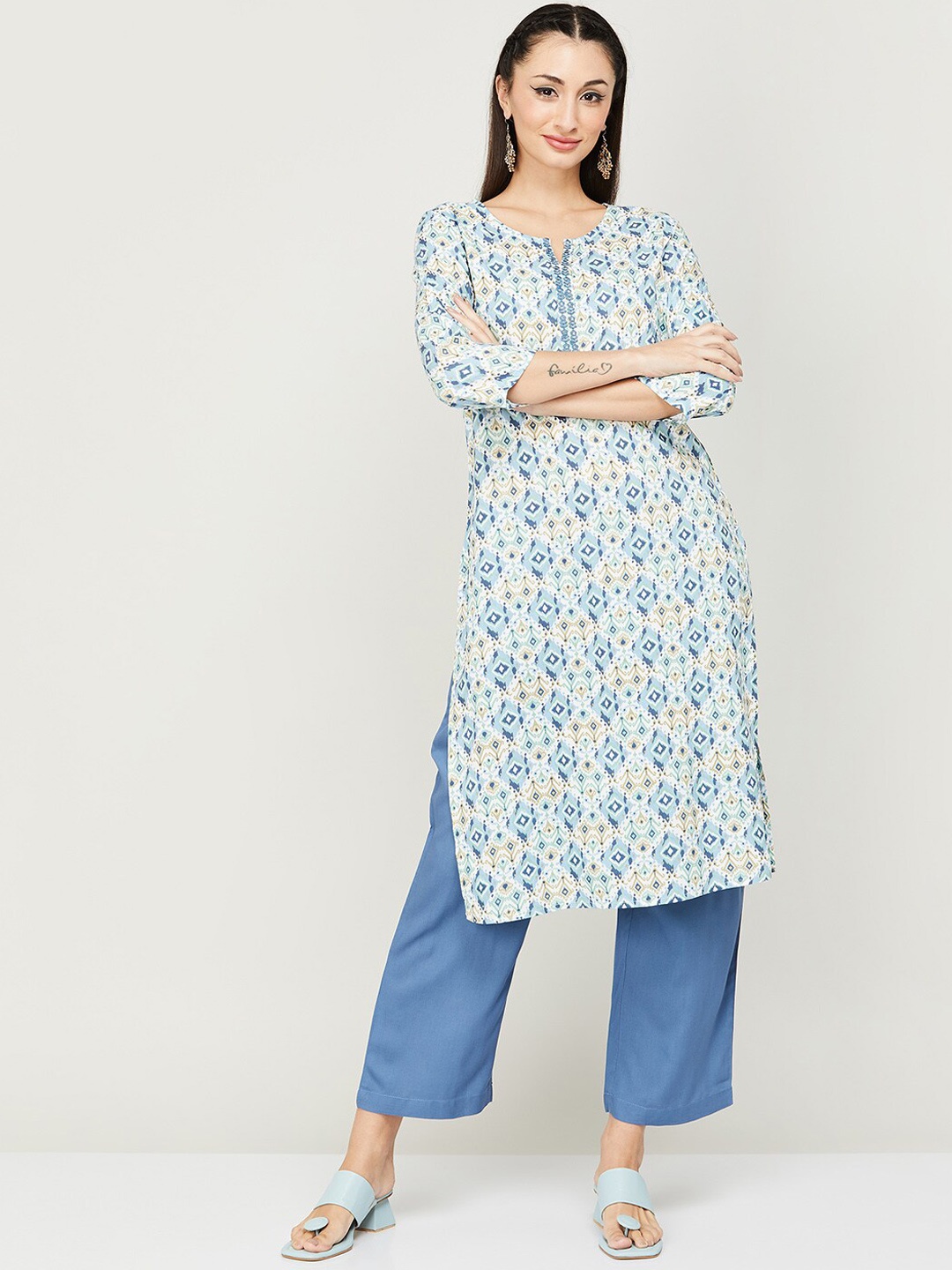 

Melange by Lifestyle Ethnic Motifs Printed Kurta with Trousers, White