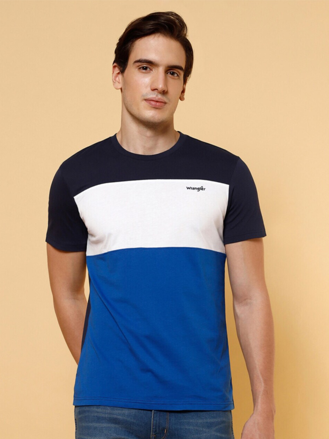 

Wrangler Colourblocked Round Neck Cotton T-shirt, Black
