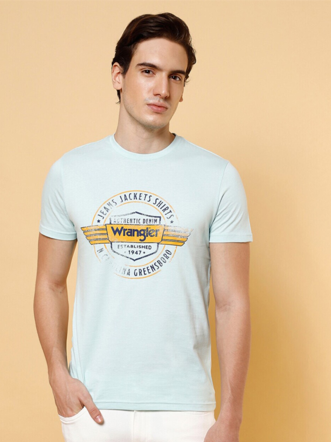 

Wrangler Typography Printed Round Neck Cotton T-shirt, Blue