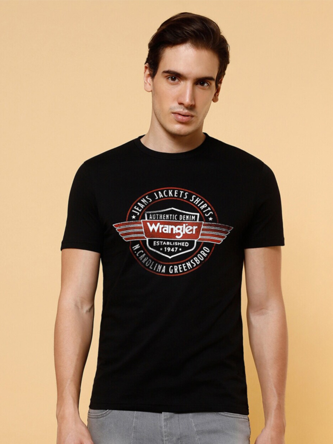 

Wrangler Typography Printed Round Neck Cotton T-shirt, Black