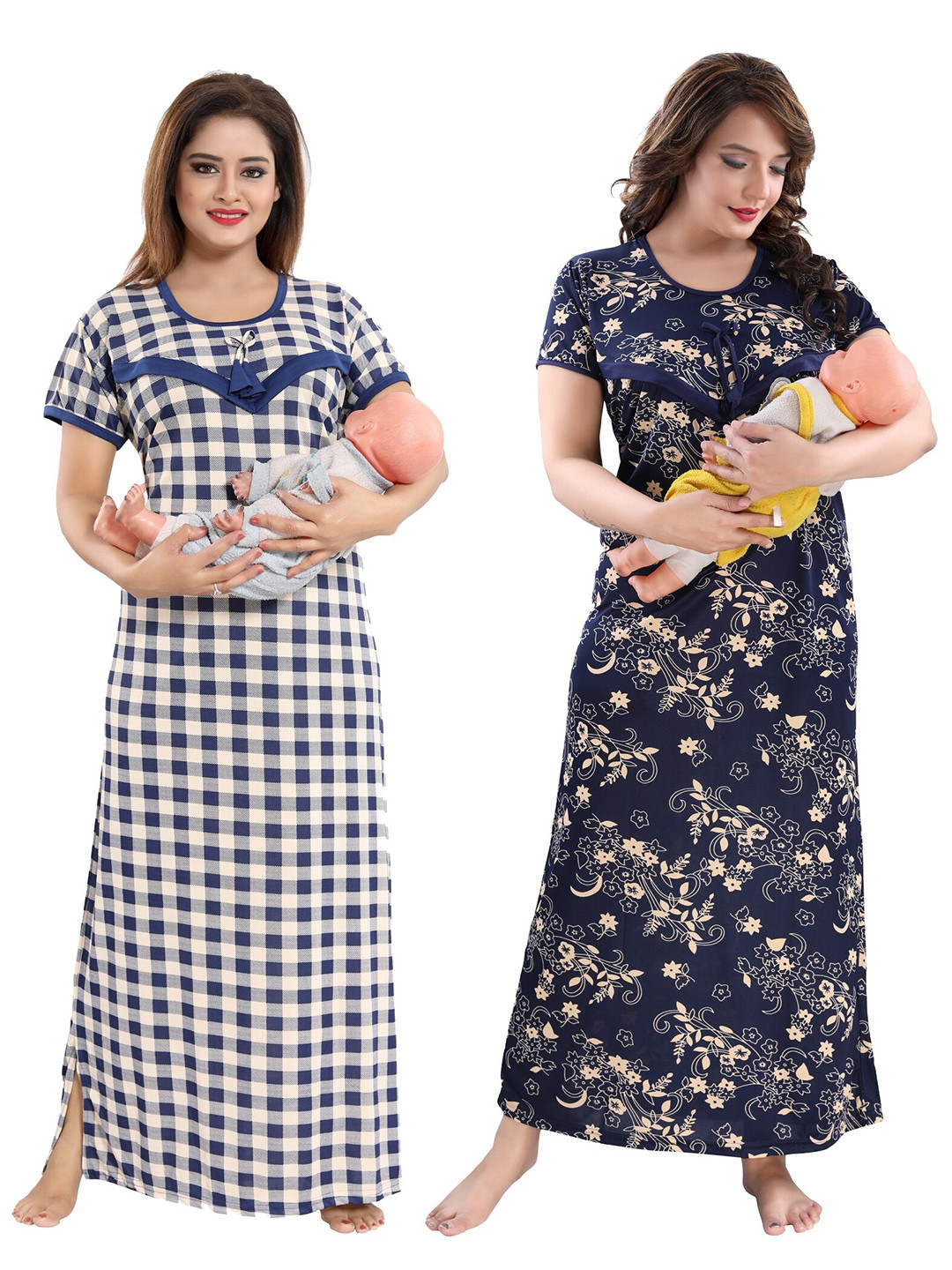 

SHOPPING STATION Pack Of 2 Floral Printed Satin Maxi Nightdress, Blue