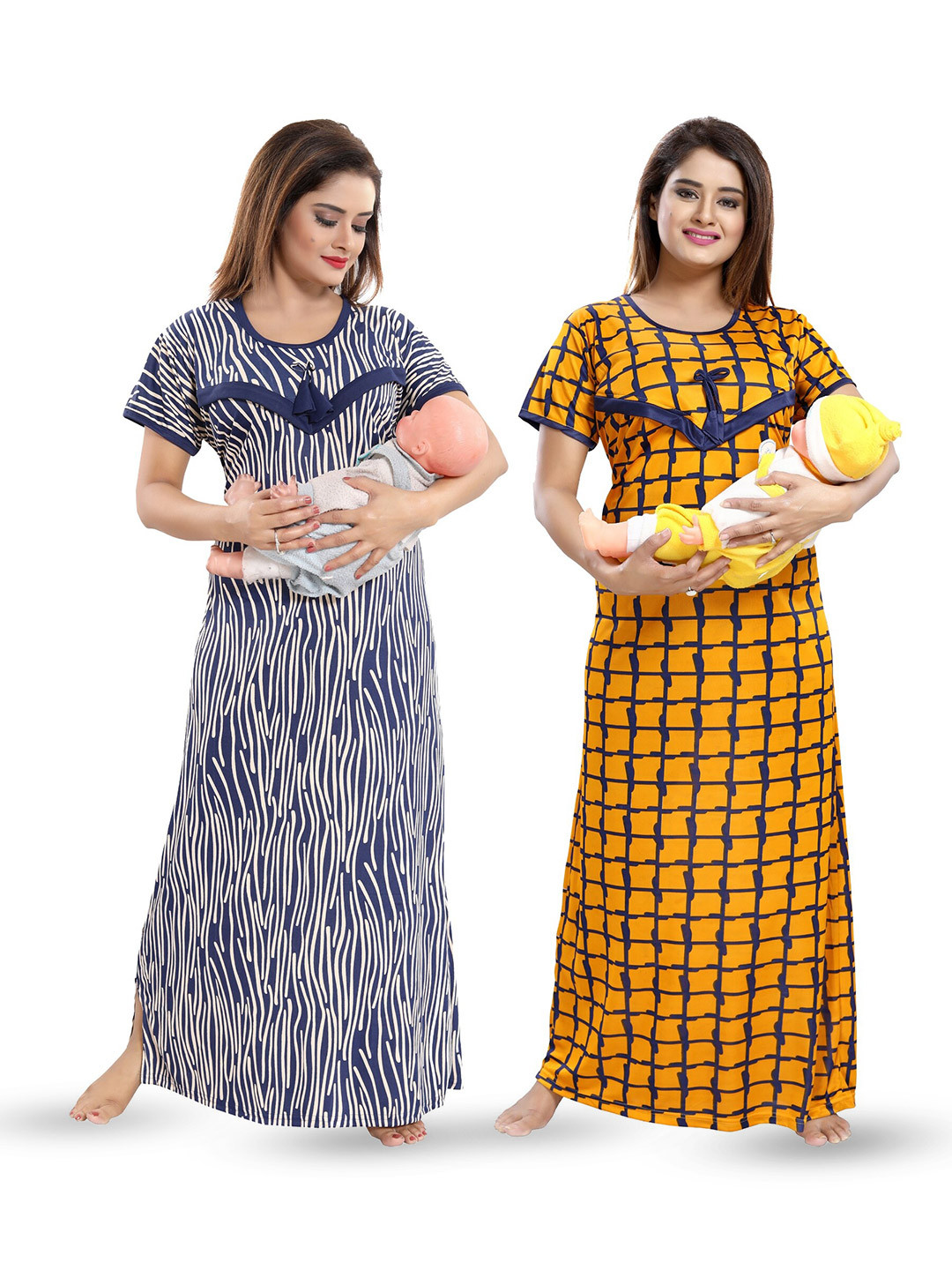 

SHOPPING STATION Pack Of 2 Abstract Printed Satin Maxi Nightdress, Blue