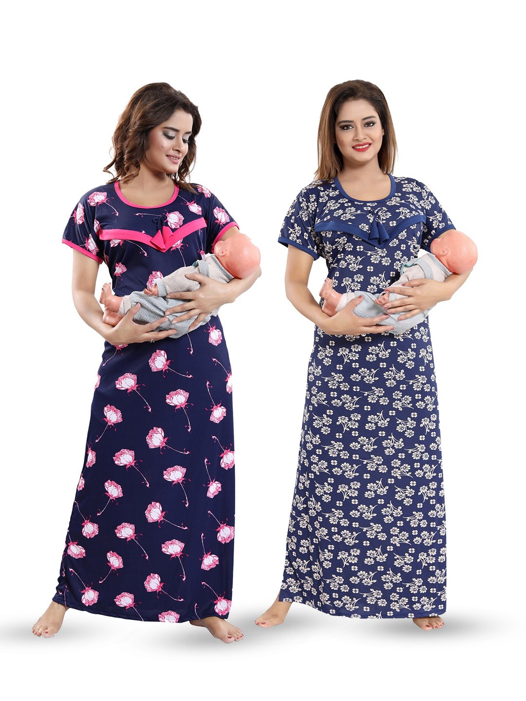 

SHOPPING STATION Pack Of 2 Floral Printed Satin Maxi Nightdress, Blue