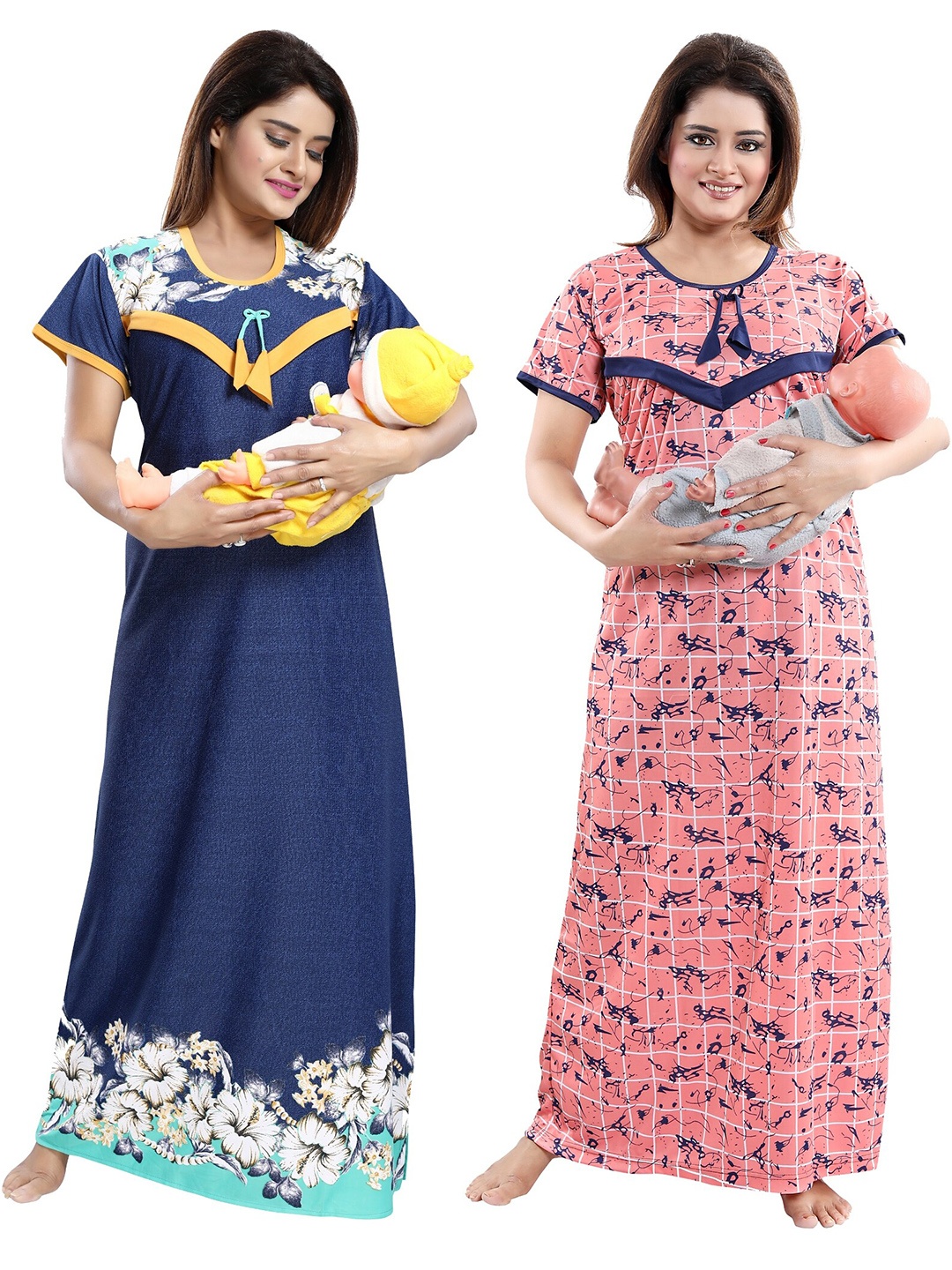 

SHOPPING STATION Pack Of 2 Floral Printed Satin Maxi Nightdress, Blue