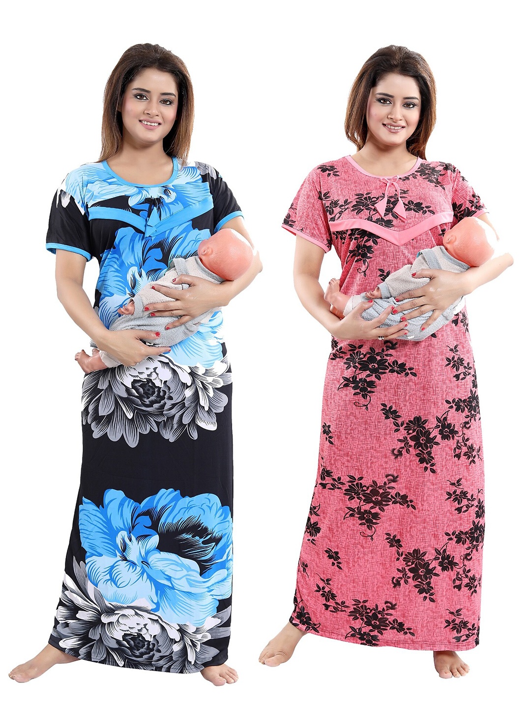 

SHOPPING STATION Pack Of 2 Floral Printed Satin Maxi Nightdress, Black