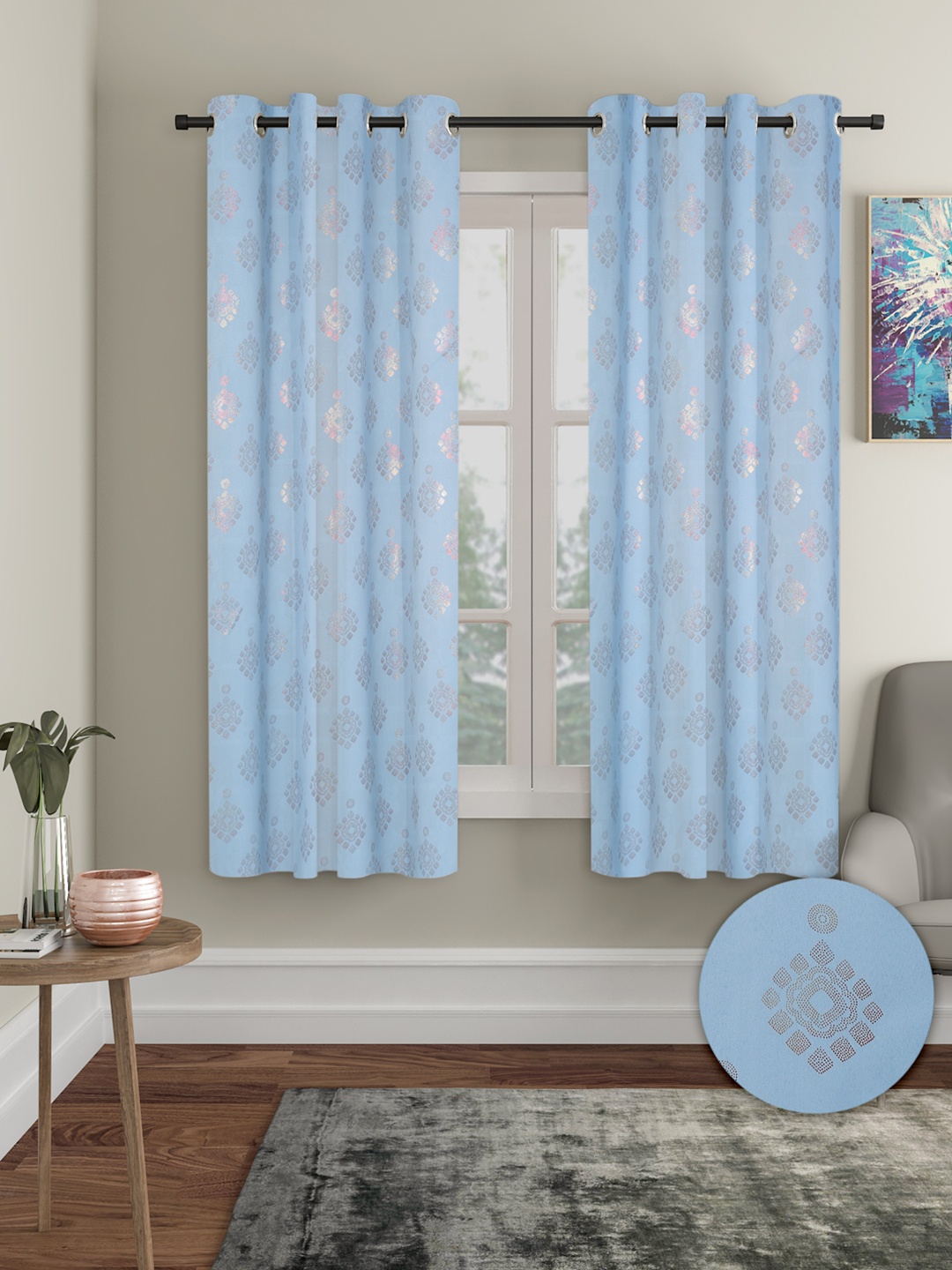 

Cortina Blue & Silver-Toned 2 Pieces Ethnic Motifs Black Out Door Curtains