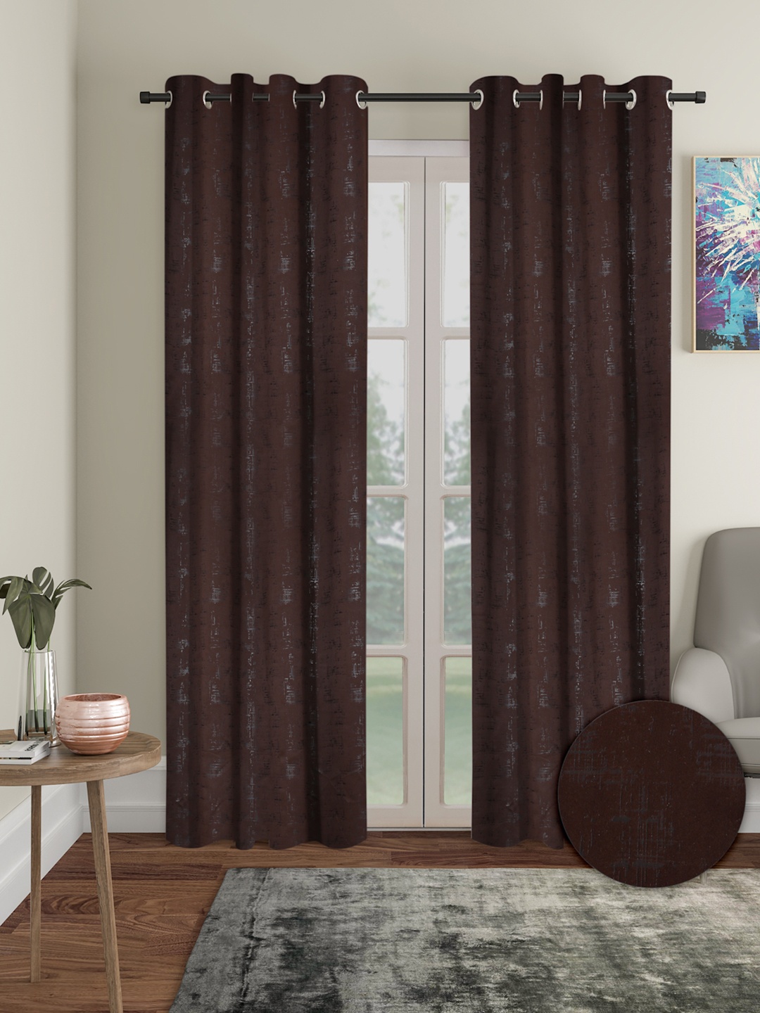 Cortina Brown 2 Pieces Black Out Long Door Curtains