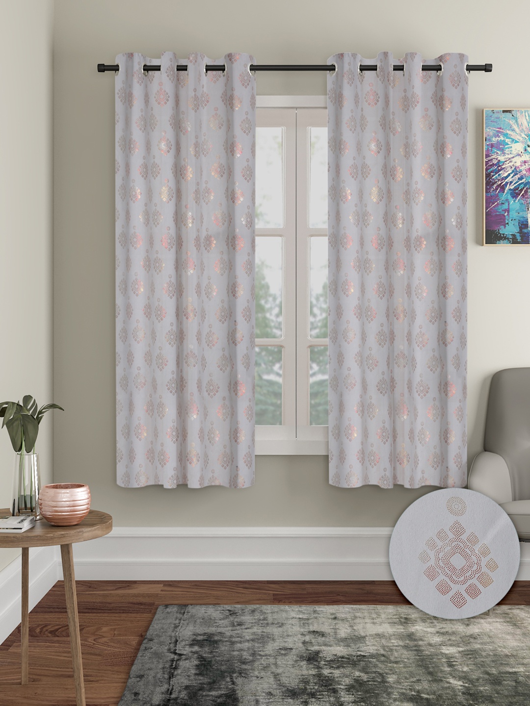 

Cortina Grey & Gold-Toned 2 Pieces Ethnic Motifs Black Out Window Curtains