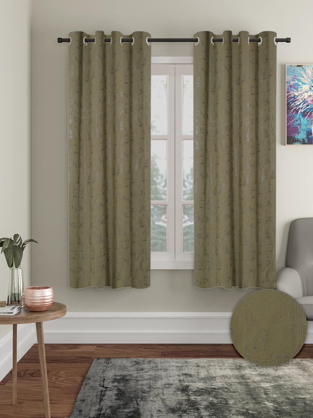

Cortina Olive Green 2 Pieces Black Out Window Curtains