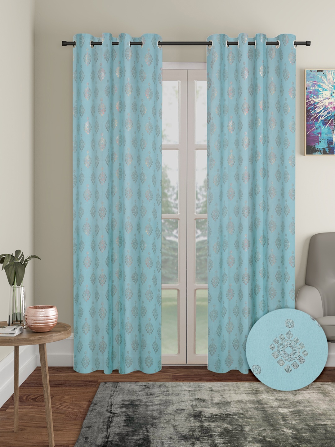 

Cortina Blue & Gold-Toned 2 Pieces Ethnic Motifs Black Out Long Door Curtains