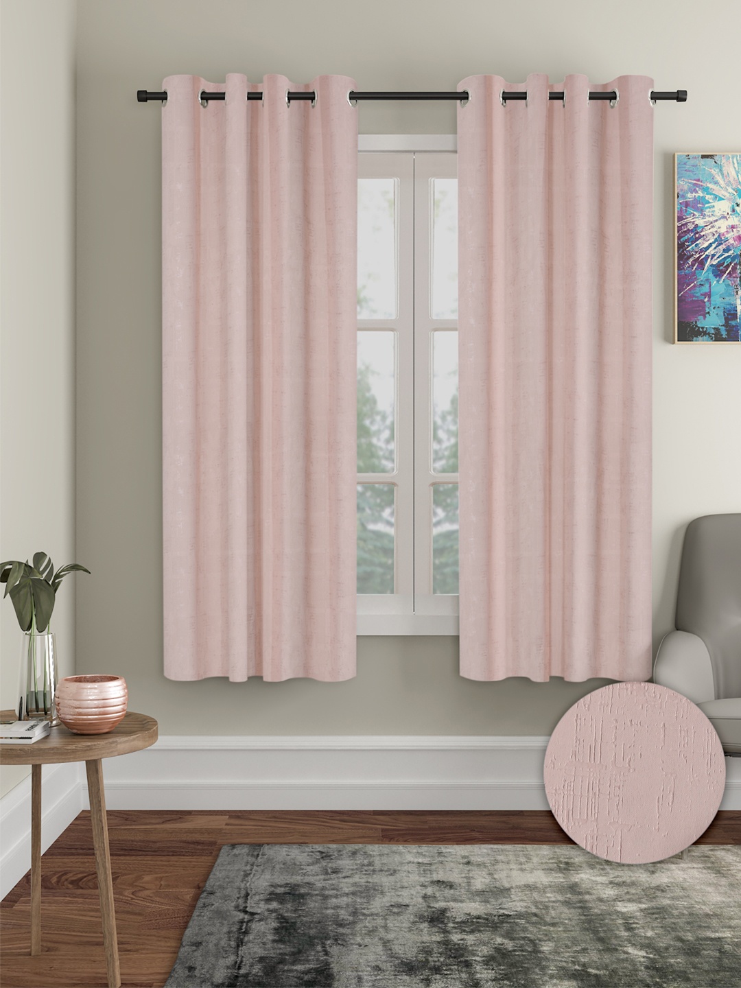 

Cortina Pink 2 Pieces Self Design Black Out Window Curtains