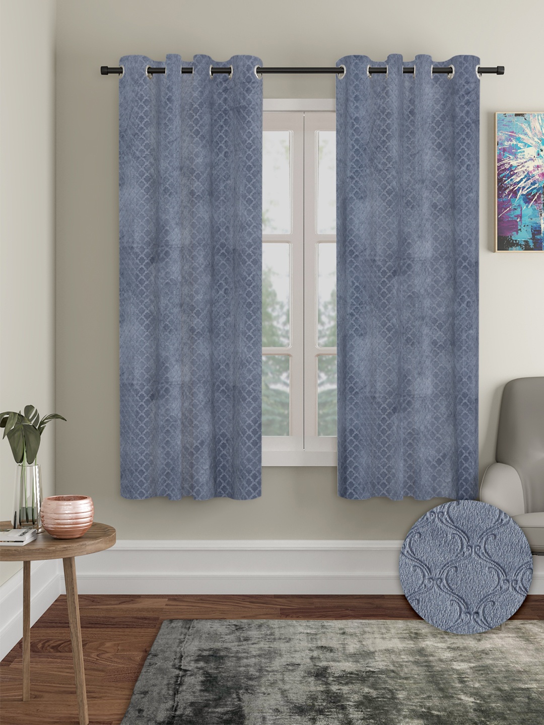 

Cortina Grey 2 Pieces Ethnic Motifs Black Out Window Curtains