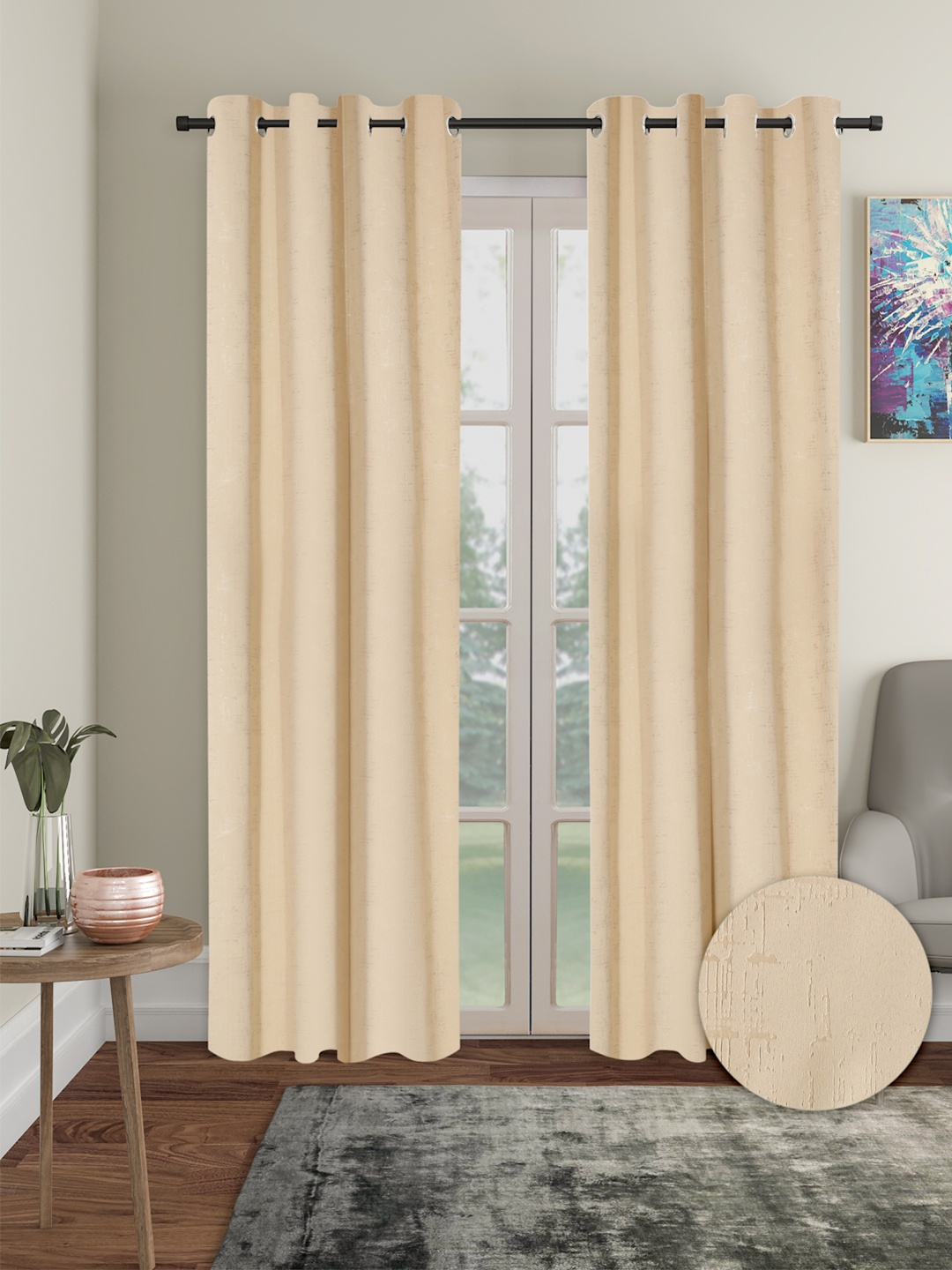 Cortina Cream-Coloured 2 Pieces Self Design Black Out Door Curtains