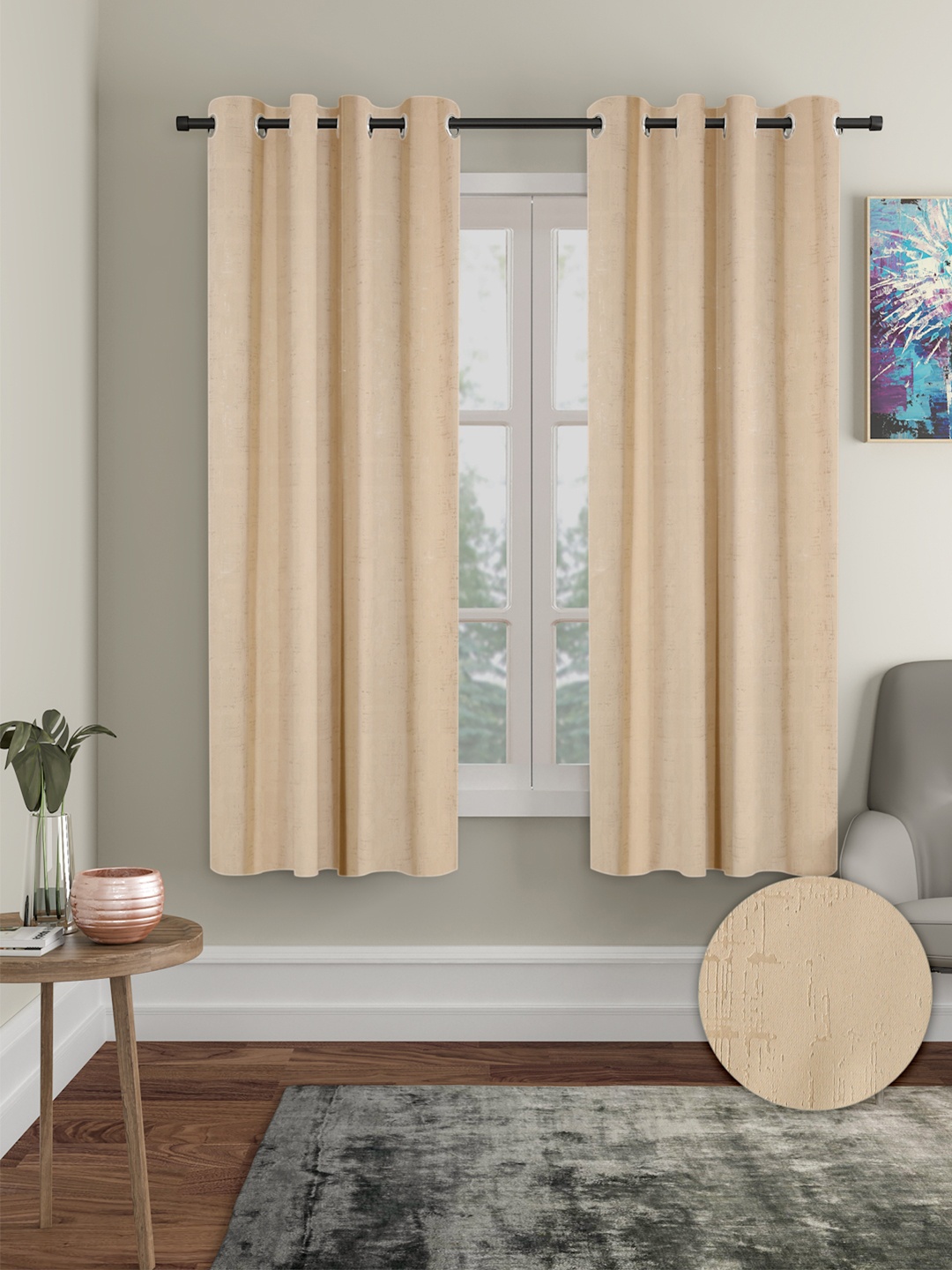 Cortina Cream-Coloured 2 Pieces Black Out Window Curtains