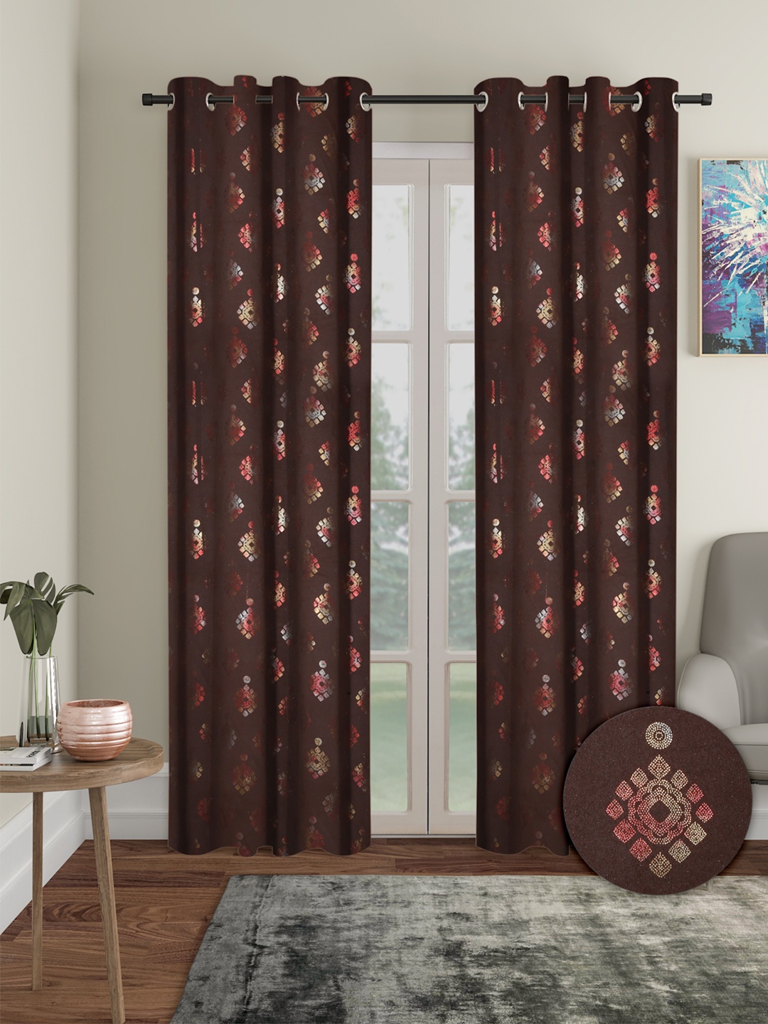 

Cortina Brown & Gold-Toned 2 Pieces Ethnic Motifs Black Out Door Curtains