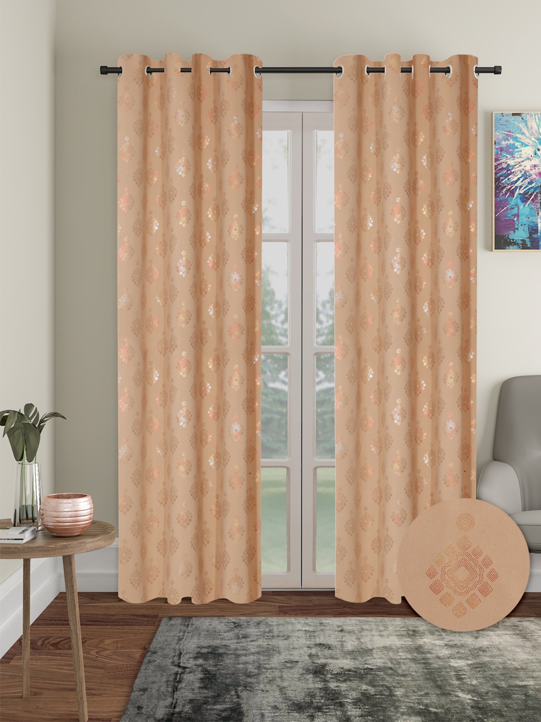 

Cortina Beige 2 Pieces Ethnic Motifs Black Out Long Door Curtains