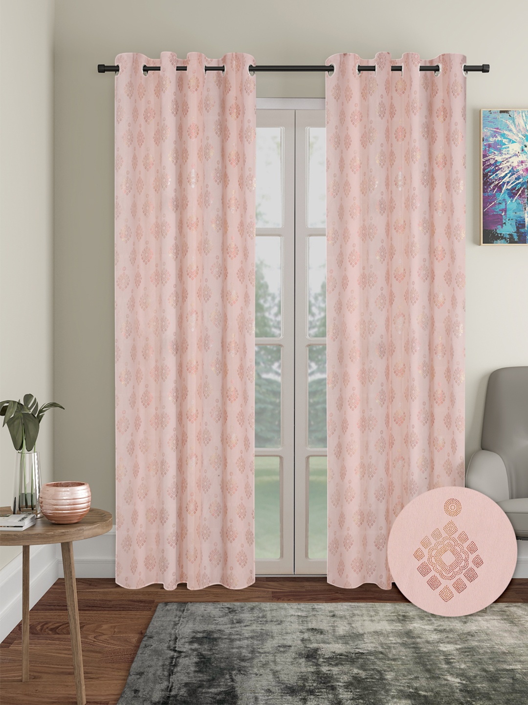 

Cortina Peach-Coloured 2 Pieces Ethnic Motifs Black Out Door Curtains
