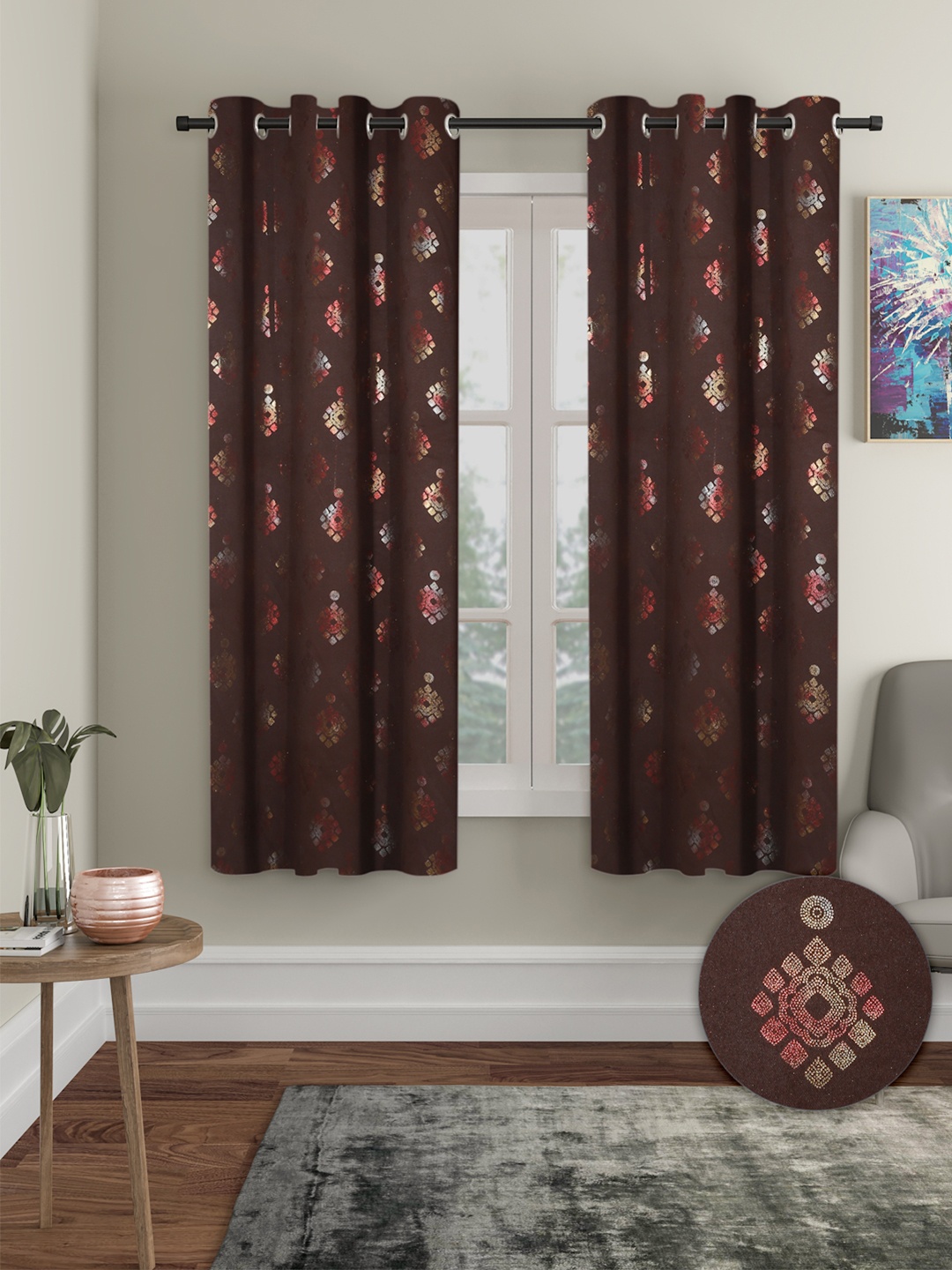 

Cortina Brown & Gold-Toned 2 Pieces Ethnic Motifs Black Out Window Curtains
