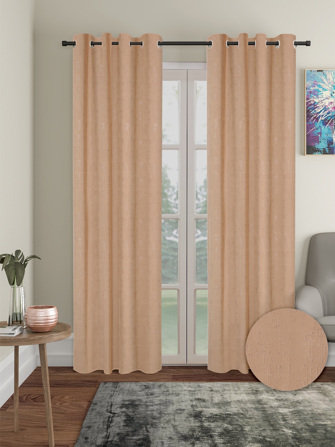 Cortina Beige 2 Pieces Black Out Long Door Curtains