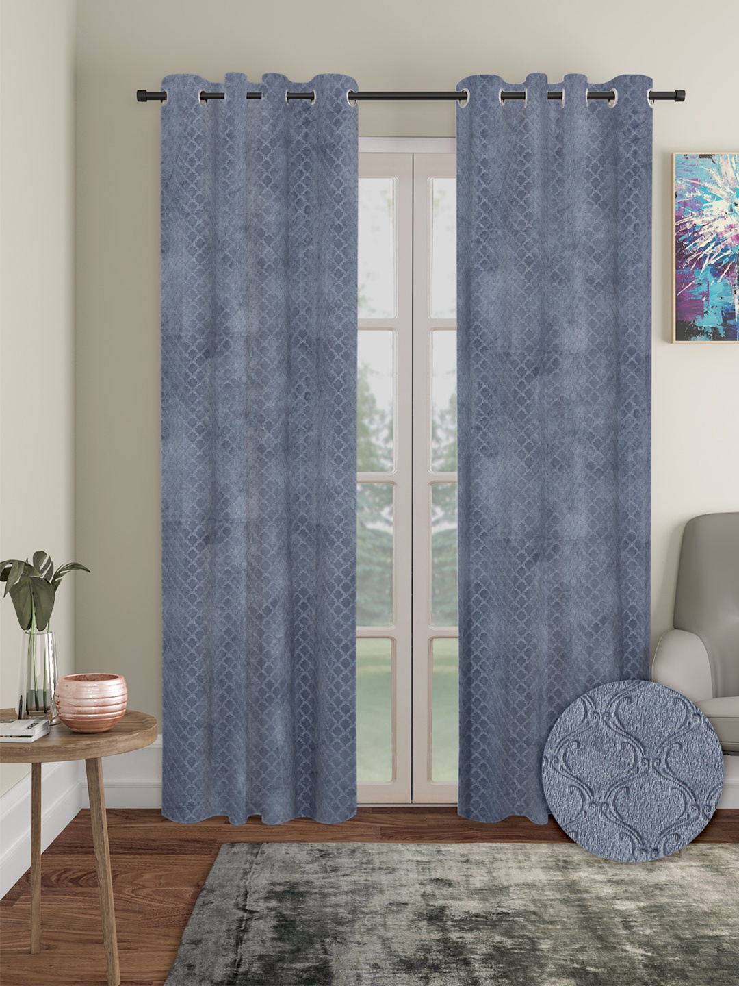 

Cortina Grey 2 Pieces Ethnic Motifs Black Out Long Door Curtains