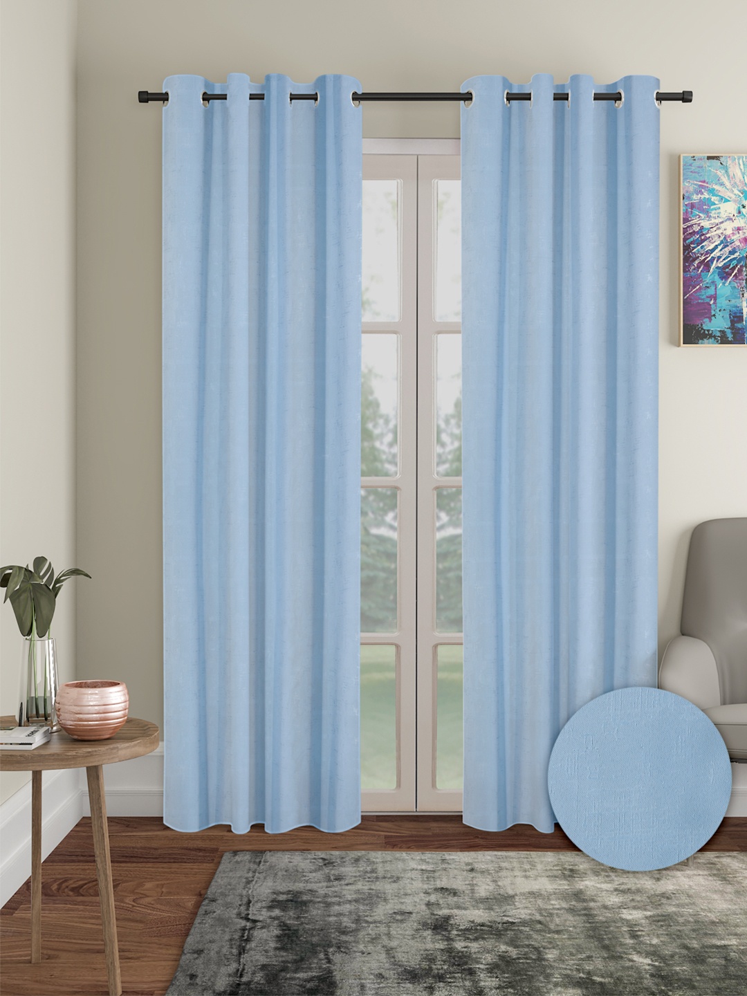 

Cortina Blue 2 Pieces Black Out Long Door Curtains
