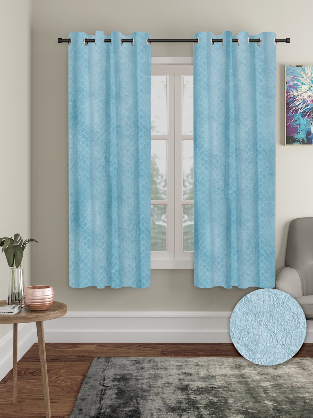 Cortina Blue 2 Pieces Ethnic Motifs Black Out Window Curtains