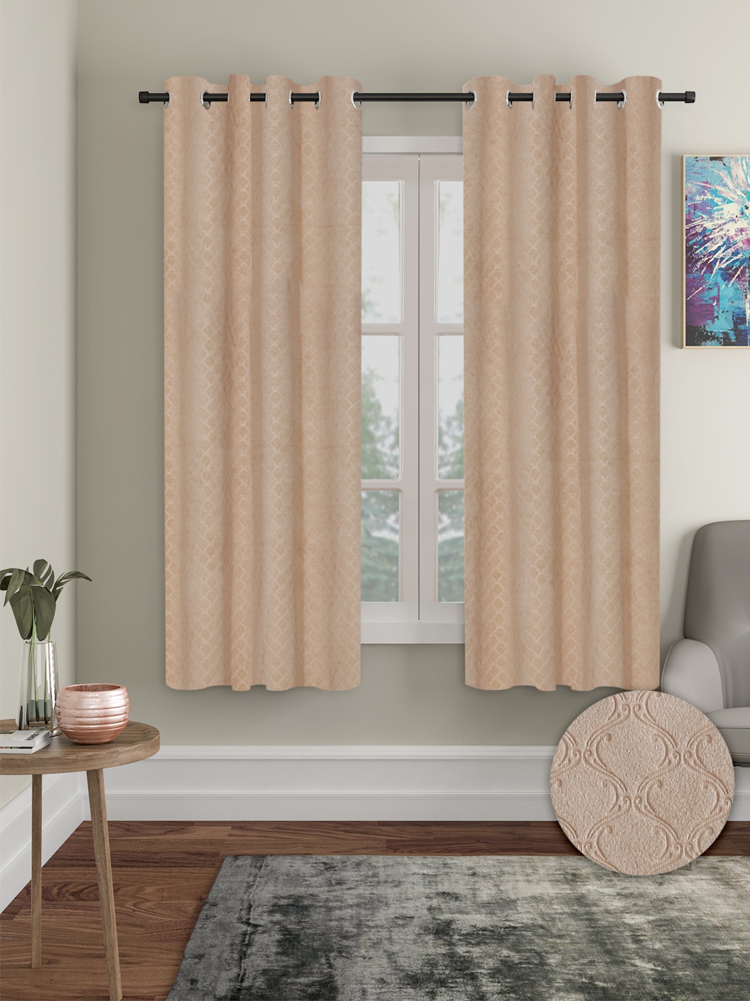 

Cortina Beige 2 Pieces Ethnic Motifs Black Out Window Curtains