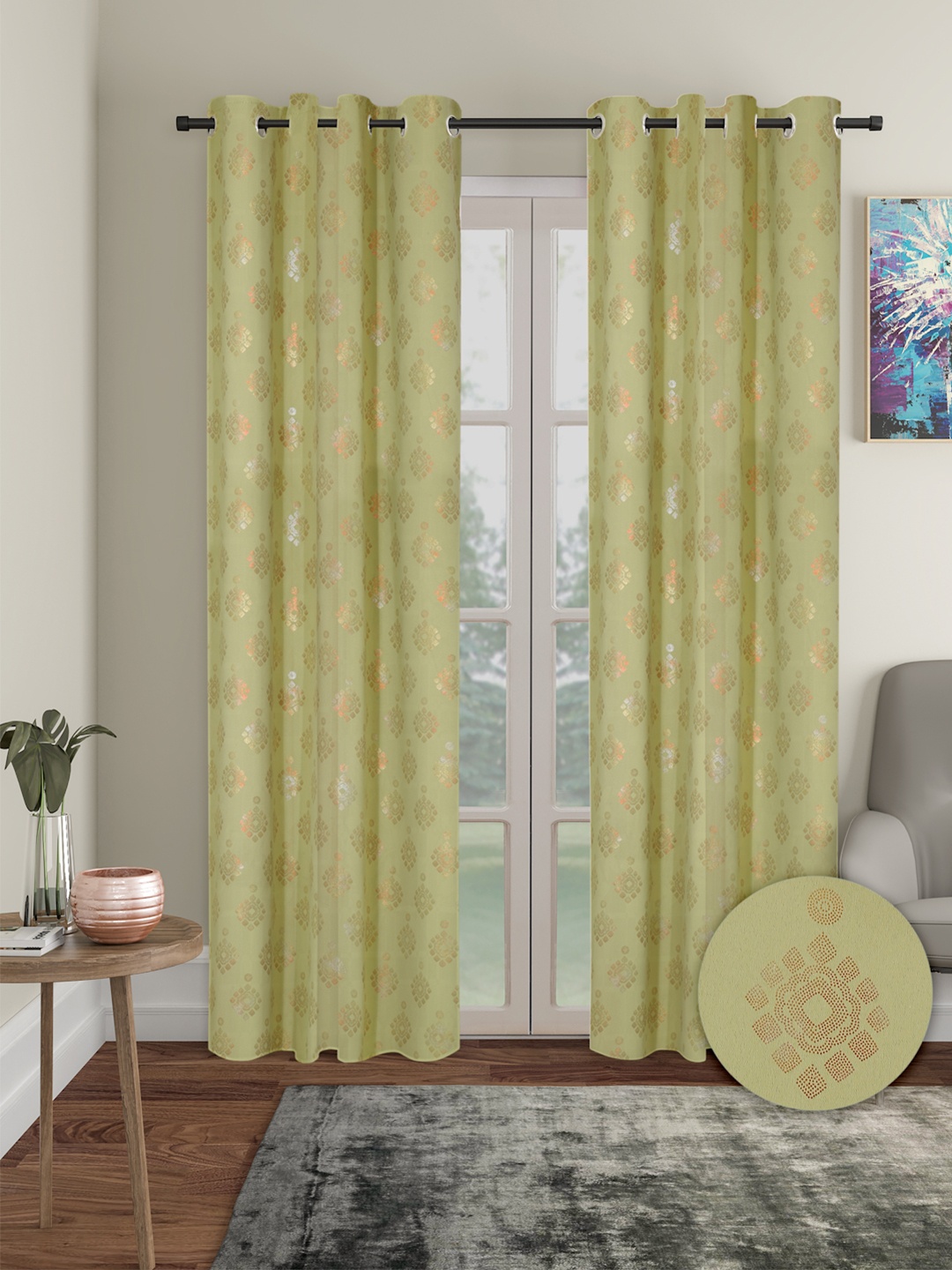 

Cortina Yellow & Gold-Toned 2 Pieces Ethnic Motifs Black Out Door Curtains