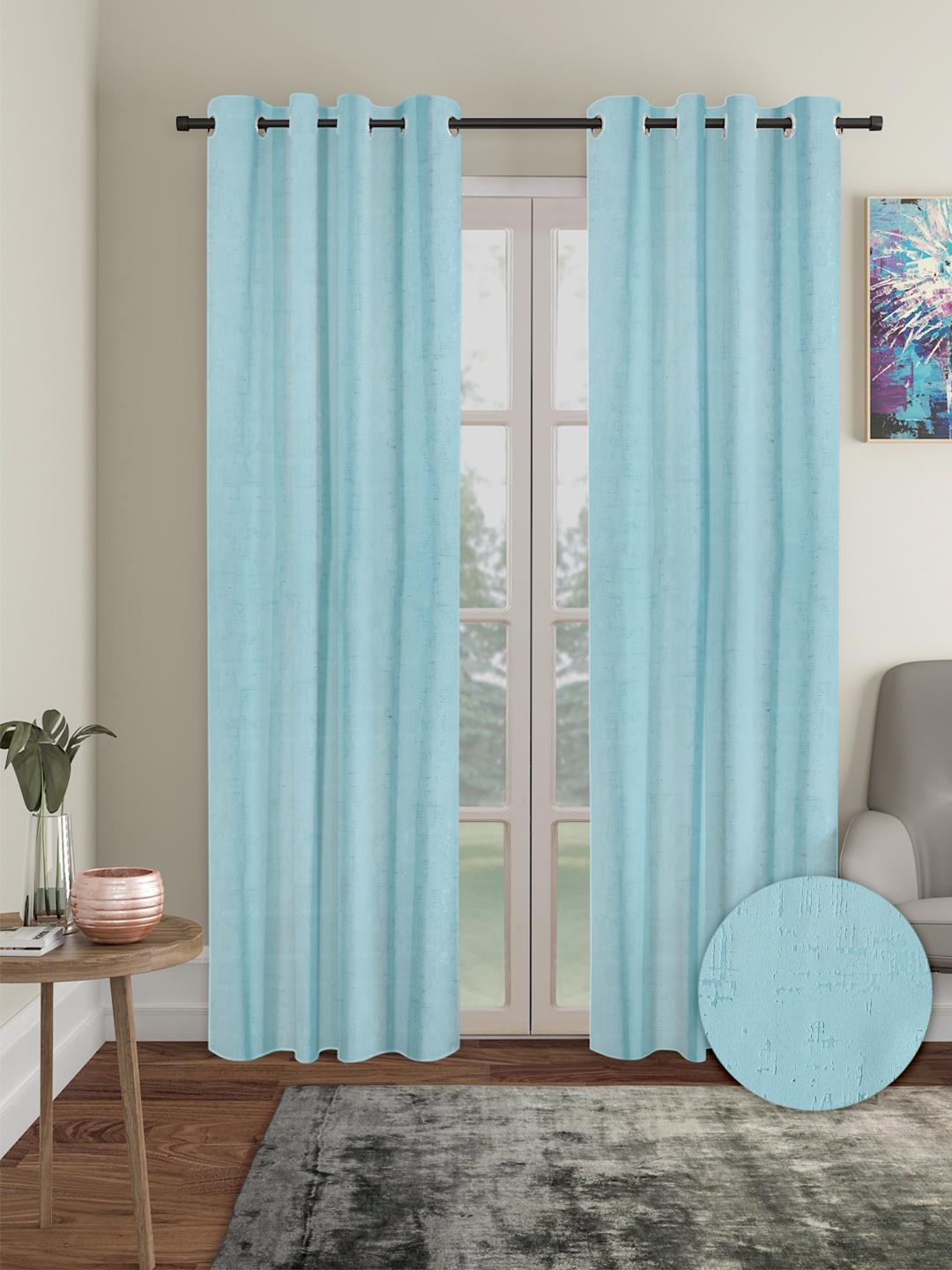

Cortina Blue 2 Pieces Black Out Long Door Curtains