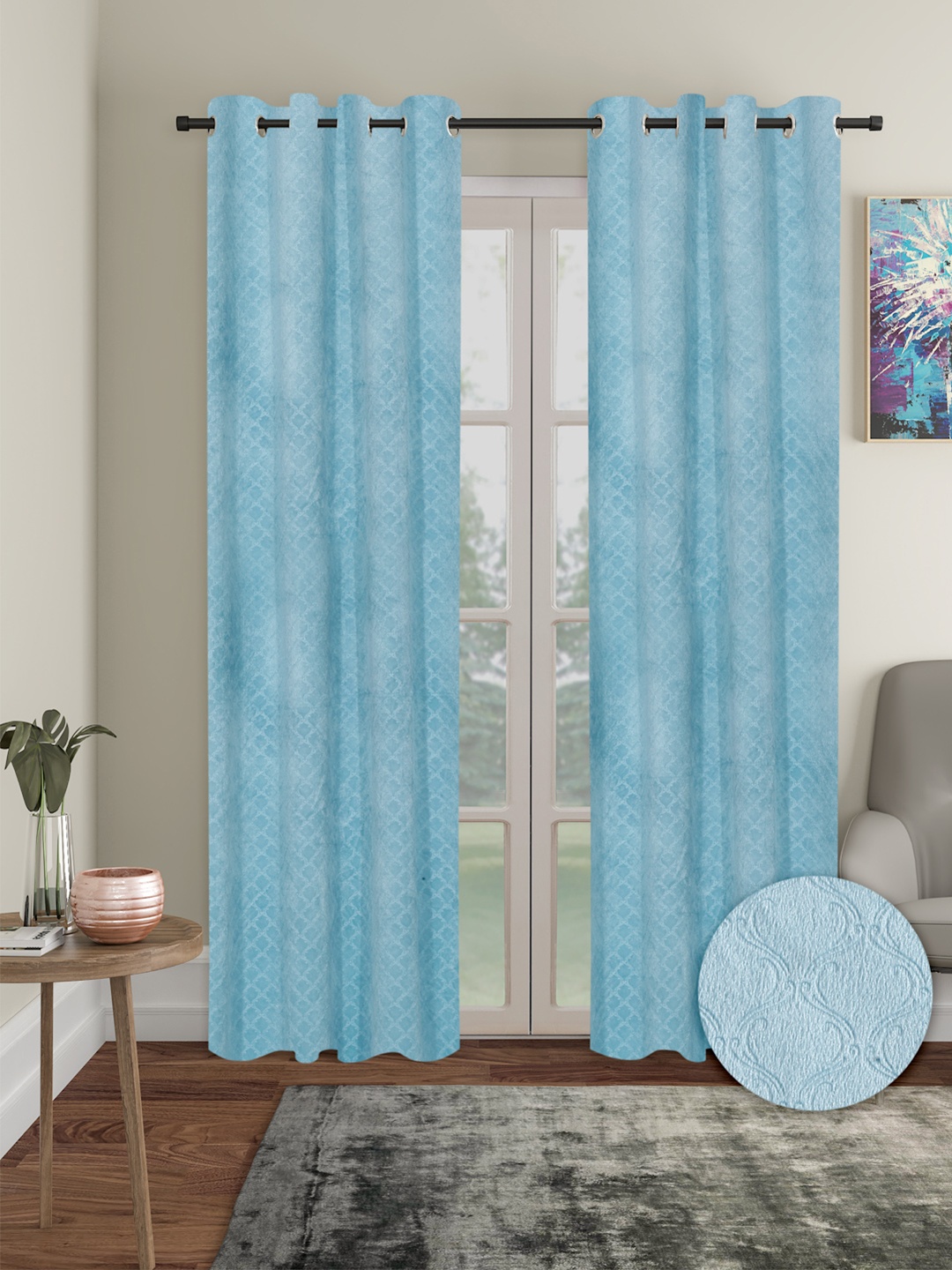 

Cortina Blue 2 Pieces Ethnic Motifs Black Out Long Door Curtains