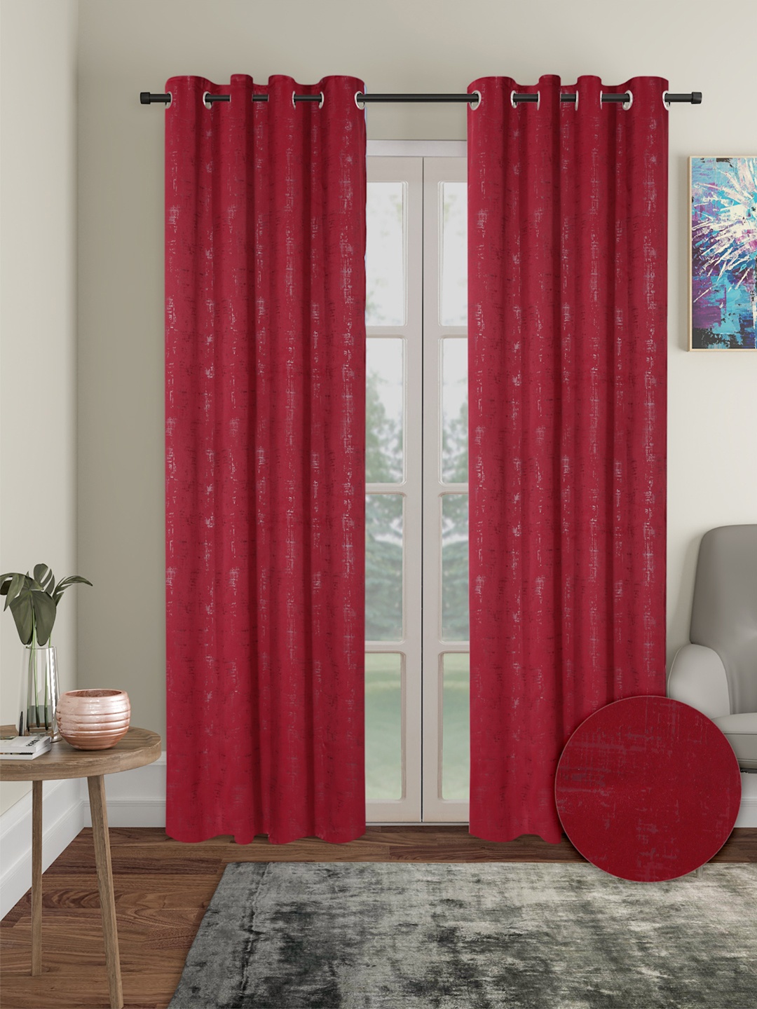 

Cortina Red 2 Pieces Black Out Long Door Curtains