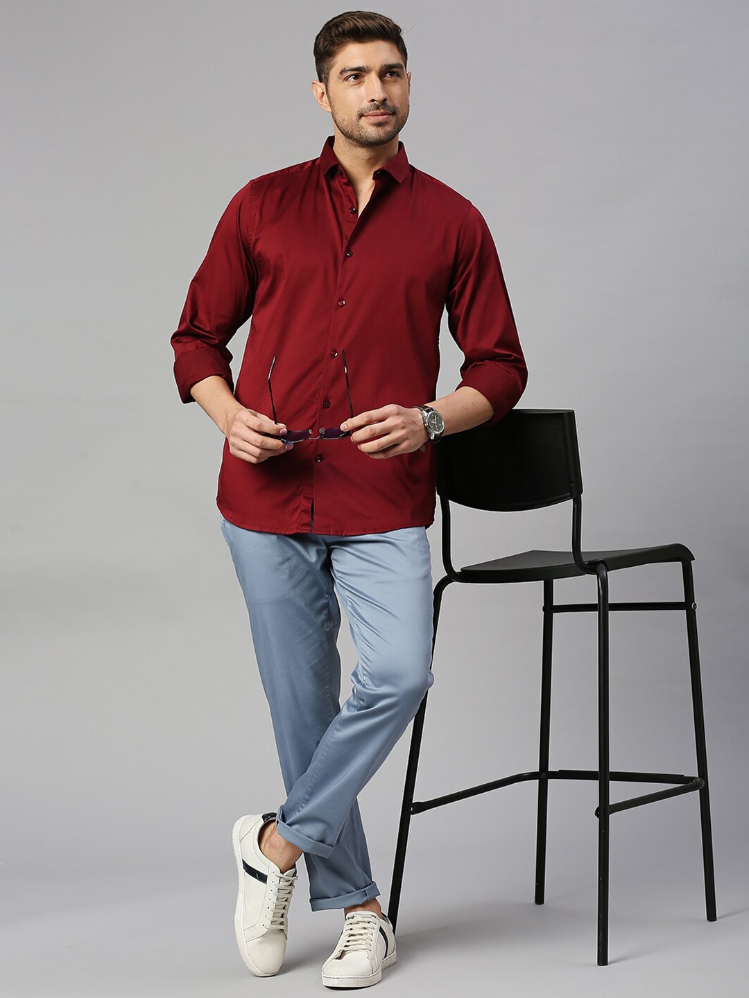 

Mast & Harbour Maroon Classic Slim Fit Opaque Casual Shirt