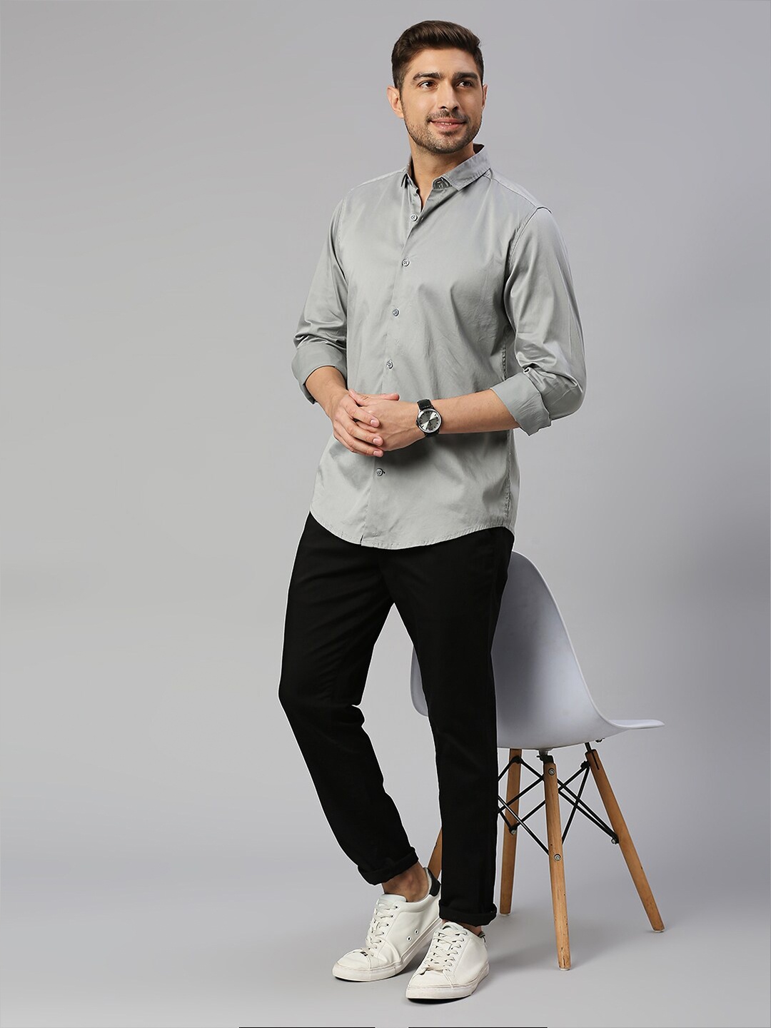 

Mast & Harbour Grey Classic Slim Fit Opaque Casual Shirt