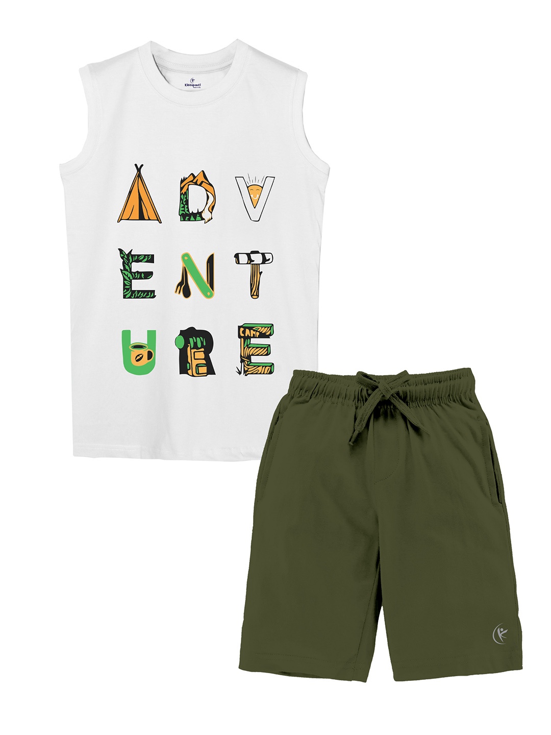 

KiddoPanti Boys Printed Pure Cotton Sleeveless T-shirt with Shorts, White